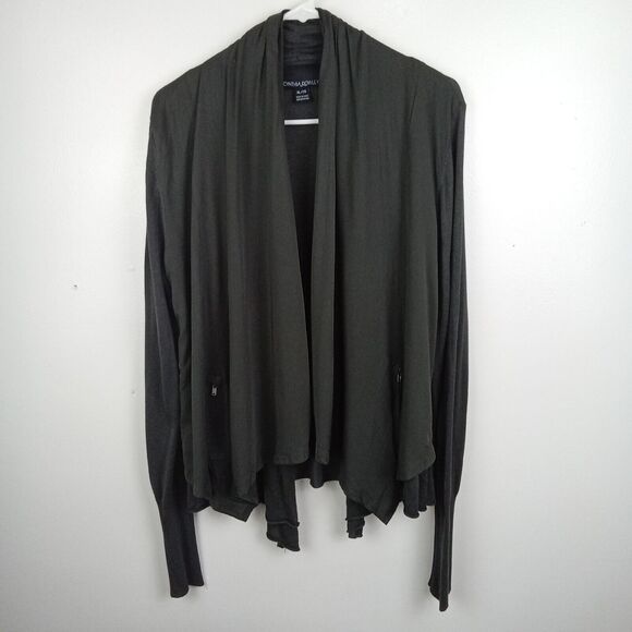 Cynthia Rowley Women's Open Front Cardigan Size XL Gray Knit Zip Pockets Draped - Picture 1 of 12